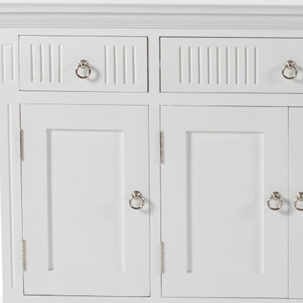 White Solid Wood Paneled Three Drawer Buffet Table with Four Doors - 59-inch