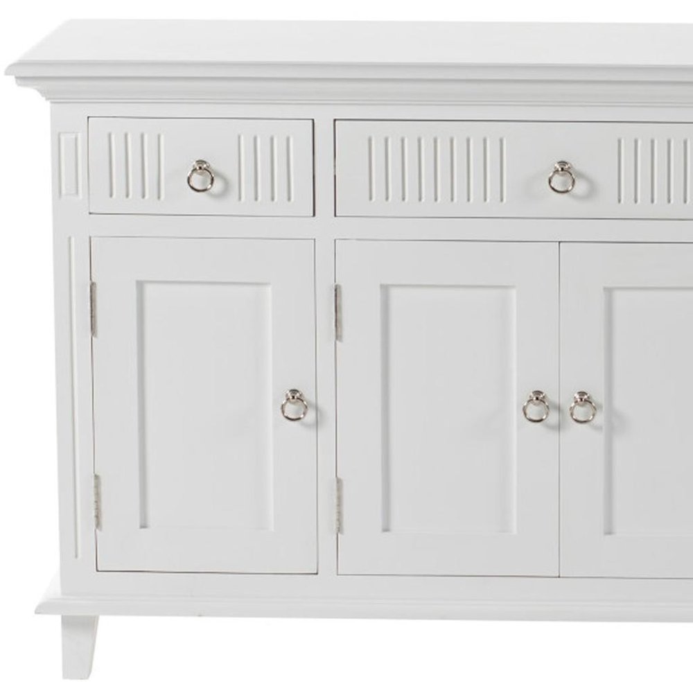 White Solid Wood Paneled Three Drawer Buffet Table with Four Doors - 59-inch