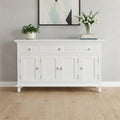White Solid Wood Paneled Three Drawer Buffet Table with Four Doors - 59-inch