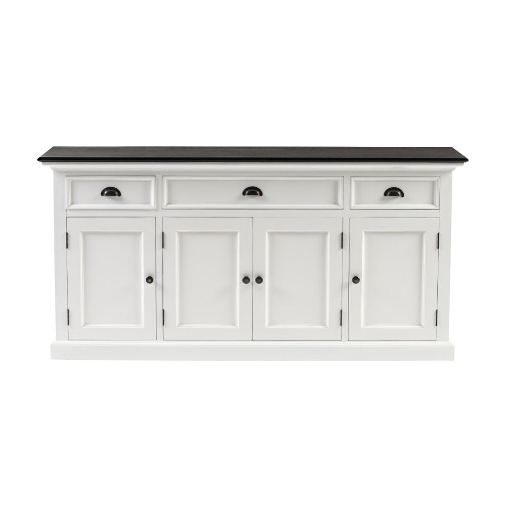 Antiqued White Solid Wood Three Drawer Buffet Table with Four Doors - 65-inch