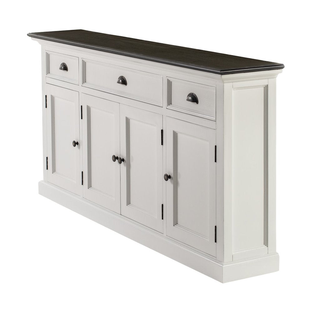 Antiqued White Solid Wood Three Drawer Buffet Table with Four Doors - 65-inch