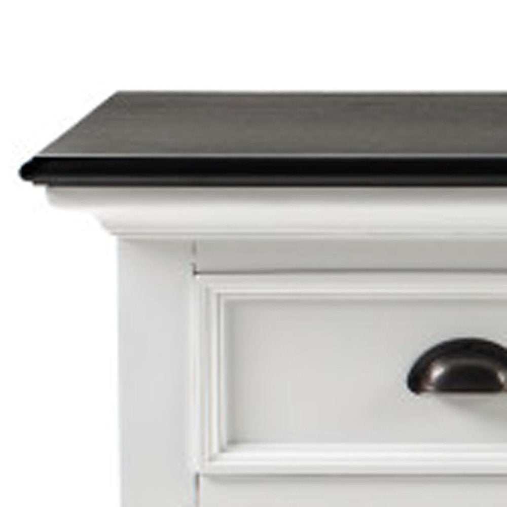 Antiqued White Solid Wood Three Drawer Buffet Table with Four Doors - 65-inch