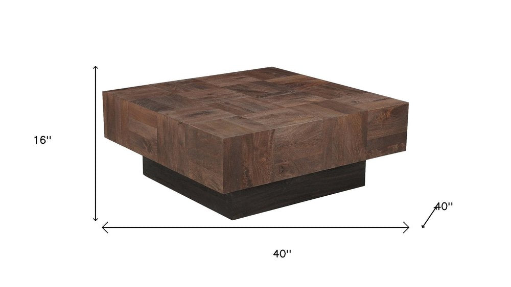 Dark Brown and Black Solid Wood Square Block Coffee Table - 40-inch
