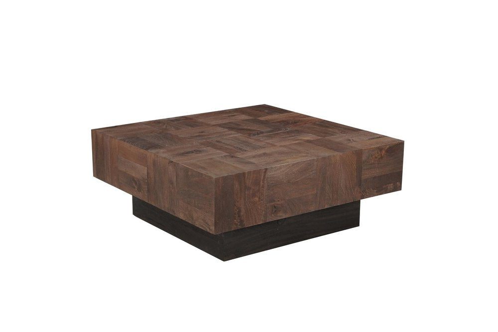 Dark Brown and Black Solid Wood Square Block Coffee Table - 40-inch