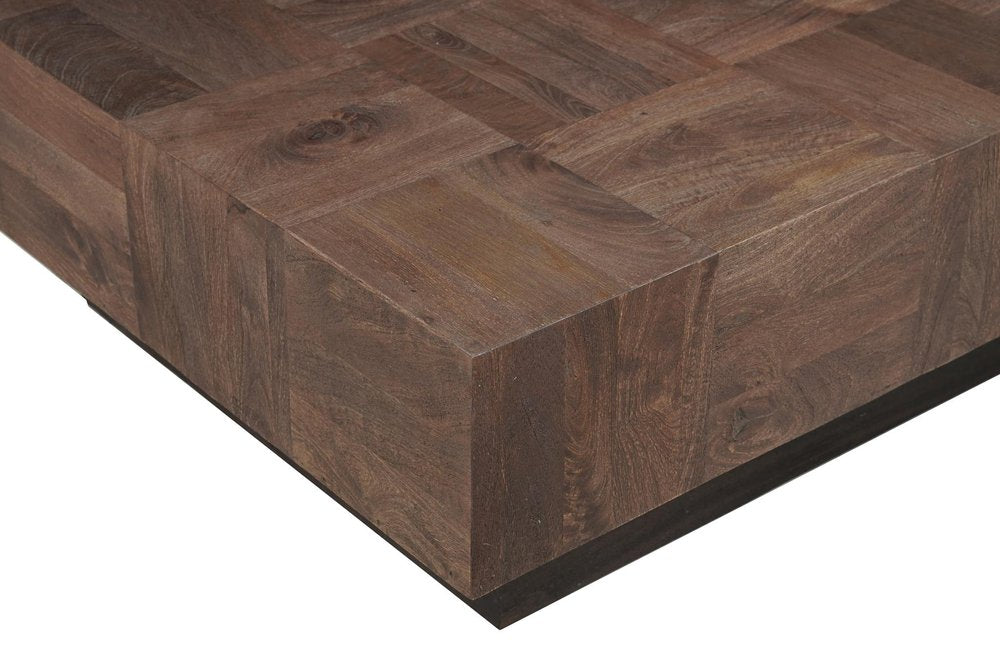 Dark Brown and Black Solid Wood Square Block Coffee Table - 40-inch