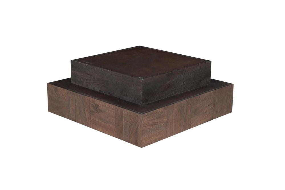 Dark Brown and Black Solid Wood Square Block Coffee Table - 40-inch