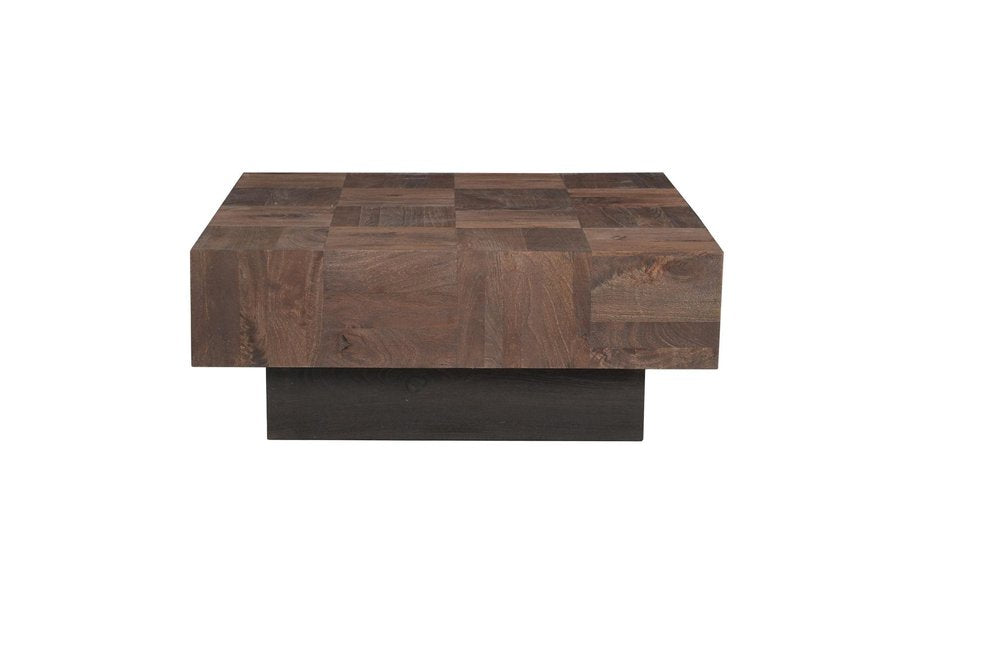 Dark Brown and Black Solid Wood Square Block Coffee Table - 40-inch