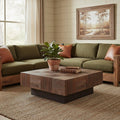 Dark Brown and Black Solid Wood Square Block Coffee Table - 40-inch