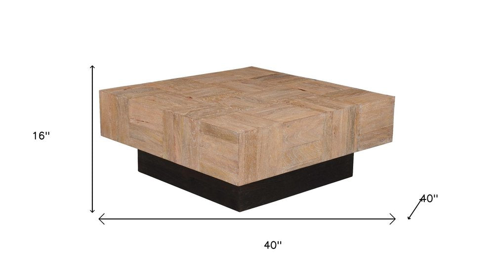 Brown and Black Solid Wood Square Block Coffee Table - 40-inch