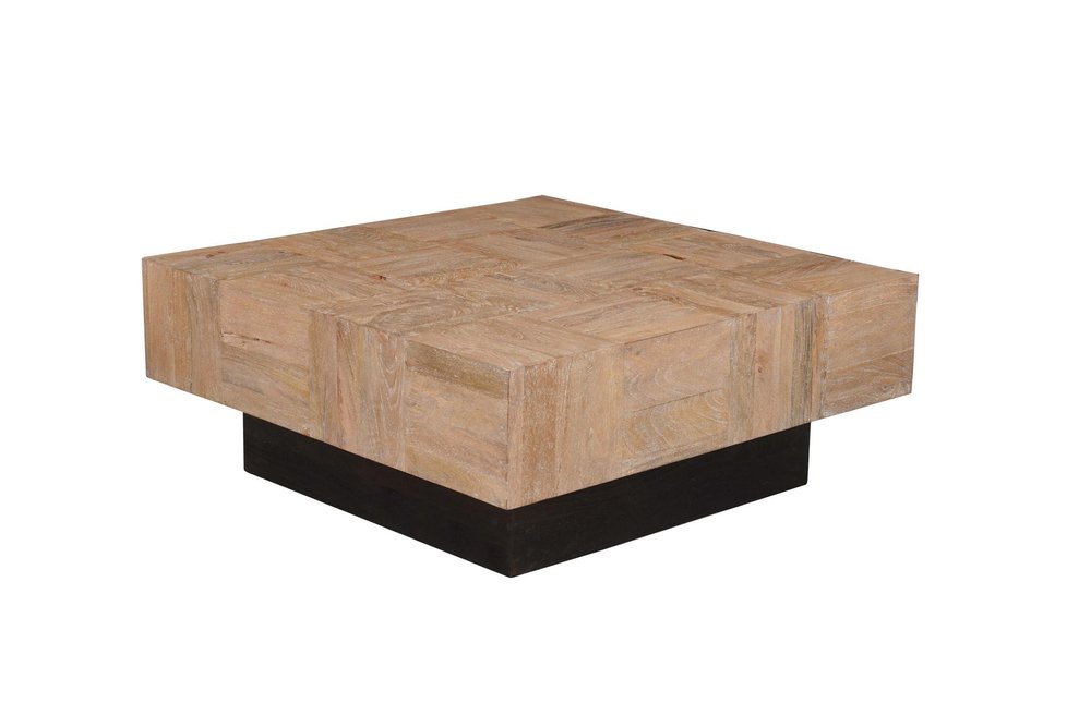 Brown and Black Solid Wood Square Block Coffee Table - 40-inch