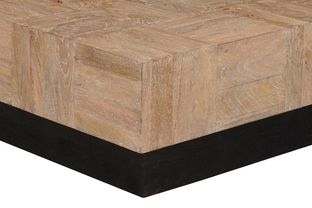 Brown and Black Solid Wood Square Block Coffee Table - 40-inch