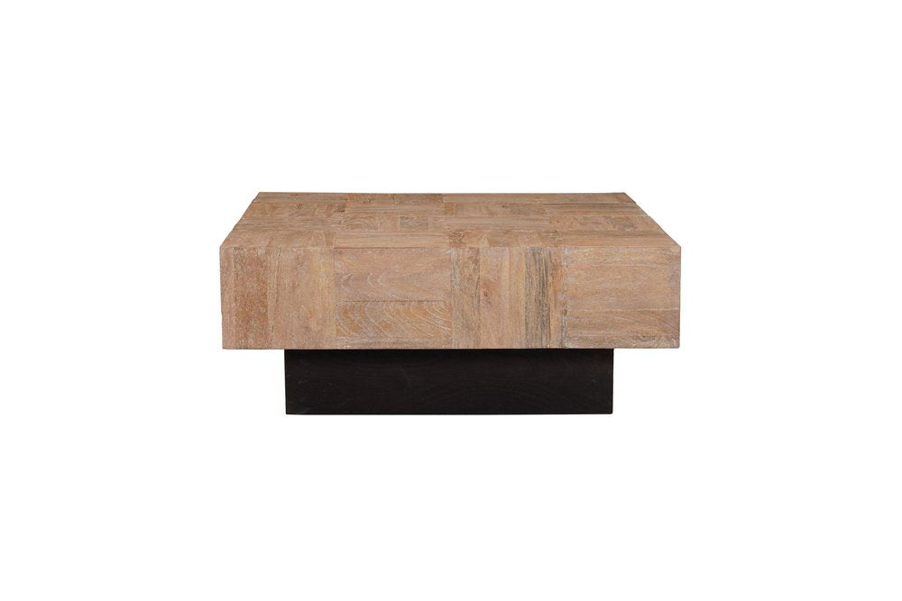 Brown and Black Solid Wood Square Block Coffee Table - 40-inch