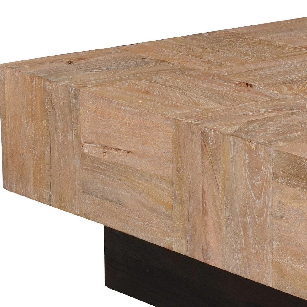 Brown and Black Solid Wood Square Block Coffee Table - 40-inch