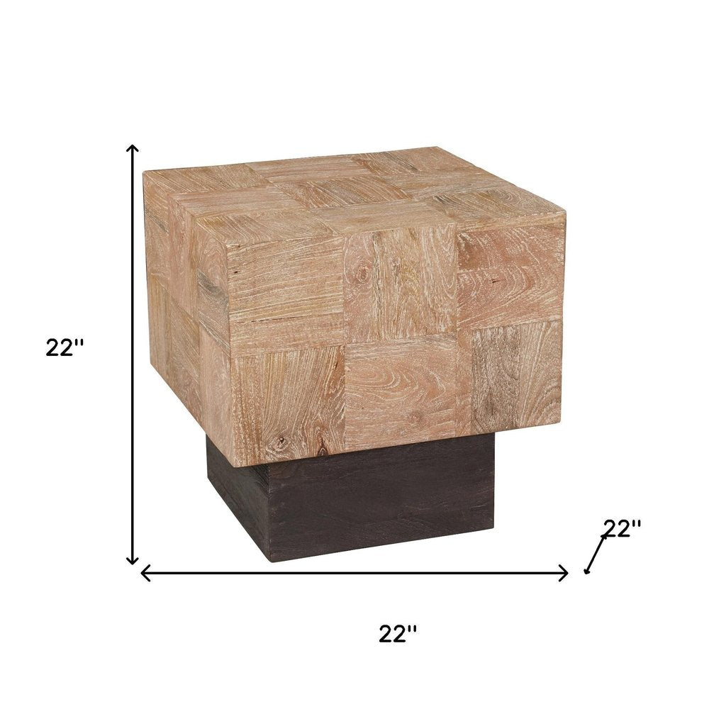 Black and Brown Solid Wood Square End Table - 22-inch