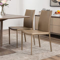 Set of Two Taupe Upholstered Leather Dining Side Chairs