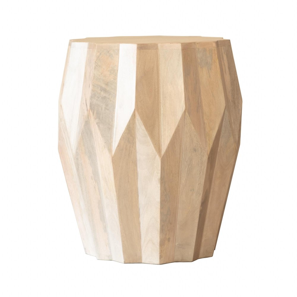 Natural Solid Wood Round Drum End Table - 23-inch