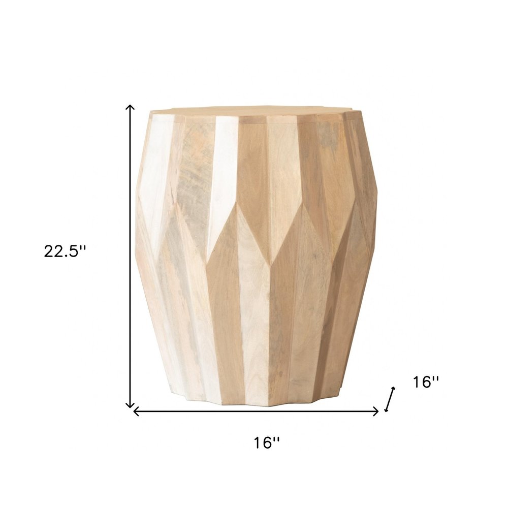 Natural Solid Wood Round Drum End Table - 23-inch