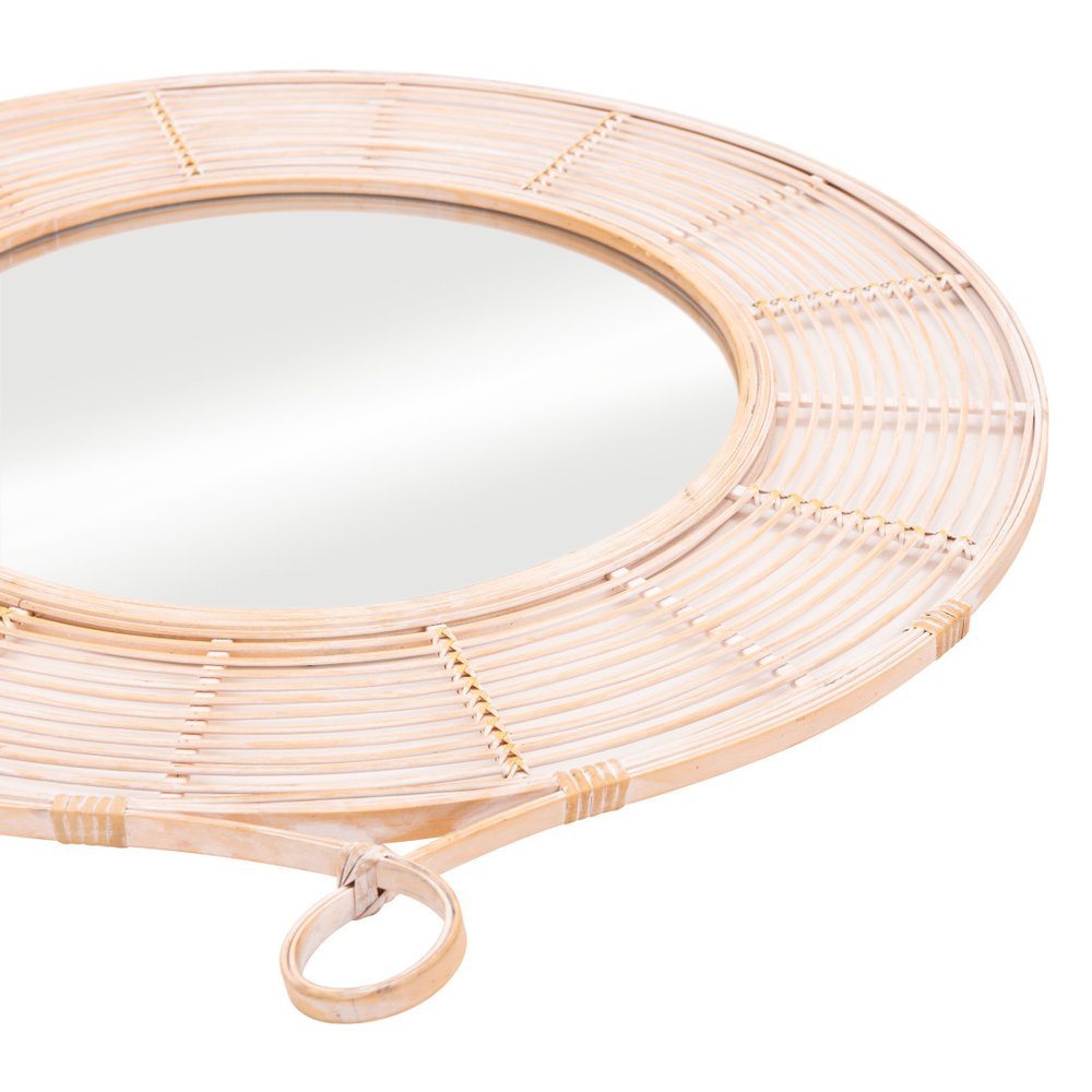 Natural Round Framed Accent Mirror - 37-inch