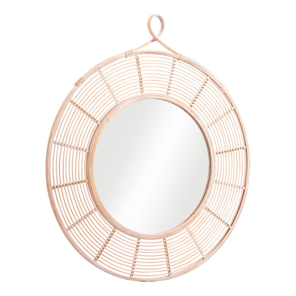 Natural Round Framed Accent Mirror - 37-inch
