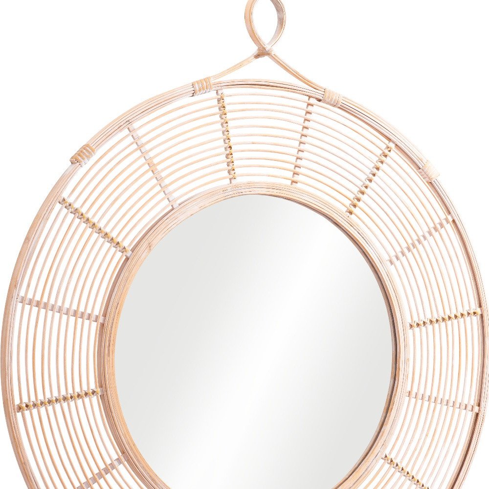 Natural Round Framed Accent Mirror - 37-inch