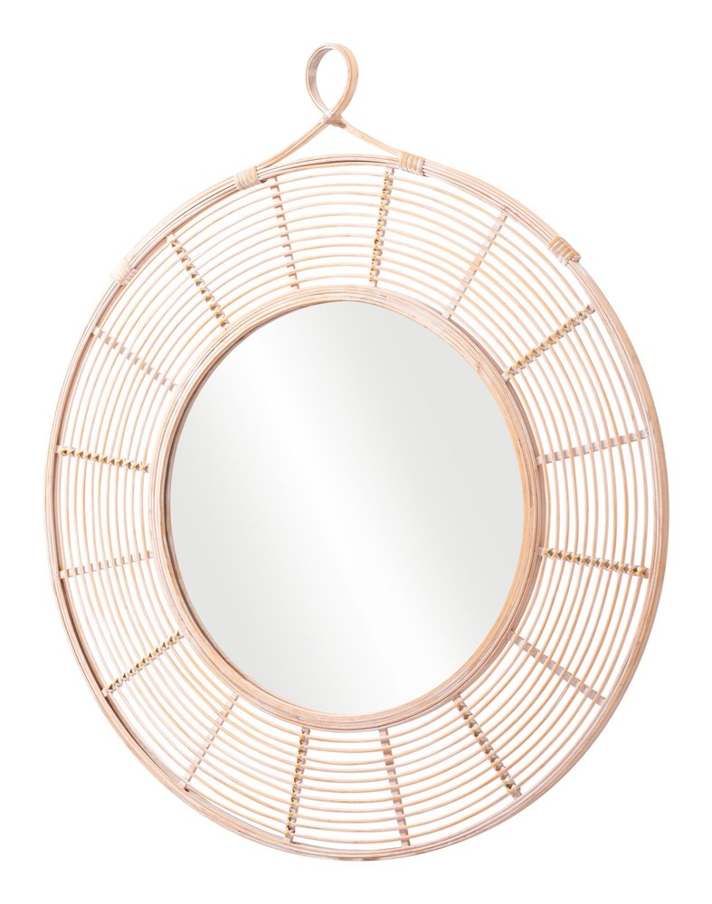 Natural Round Framed Accent Mirror - 37-inch