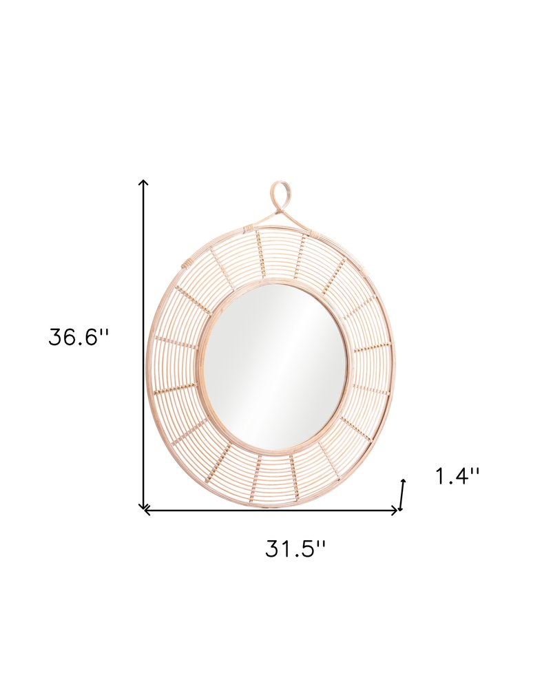 Natural Round Framed Accent Mirror - 37-inch