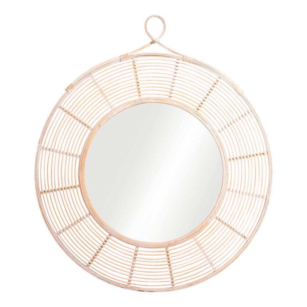Natural Round Framed Accent Mirror - 37-inch