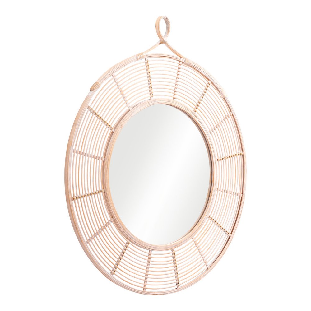 Natural Round Framed Accent Mirror - 37-inch