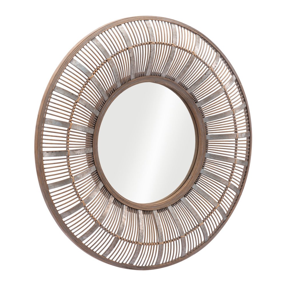 Brown Round Accent Mirror - 32-inch