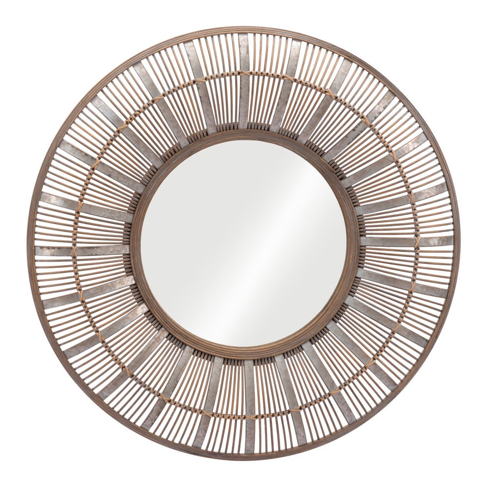 Brown Round Accent Mirror - 32-inch