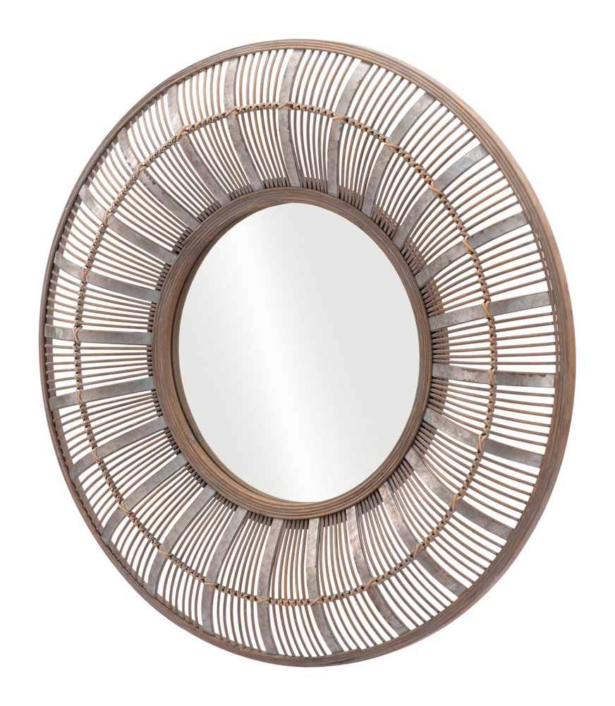 Brown Round Accent Mirror - 32-inch