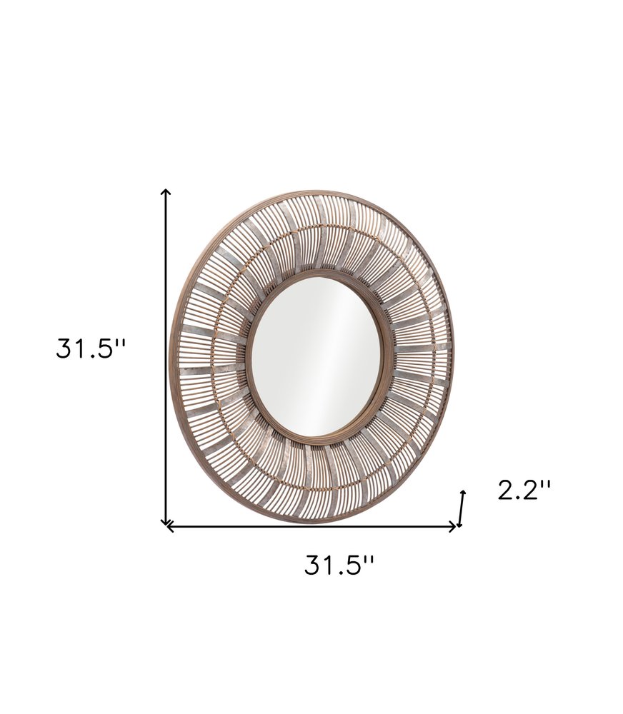 Brown Round Accent Mirror - 32-inch