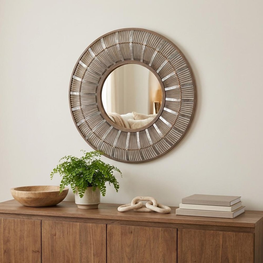 Brown Round Accent Mirror - 32-inch