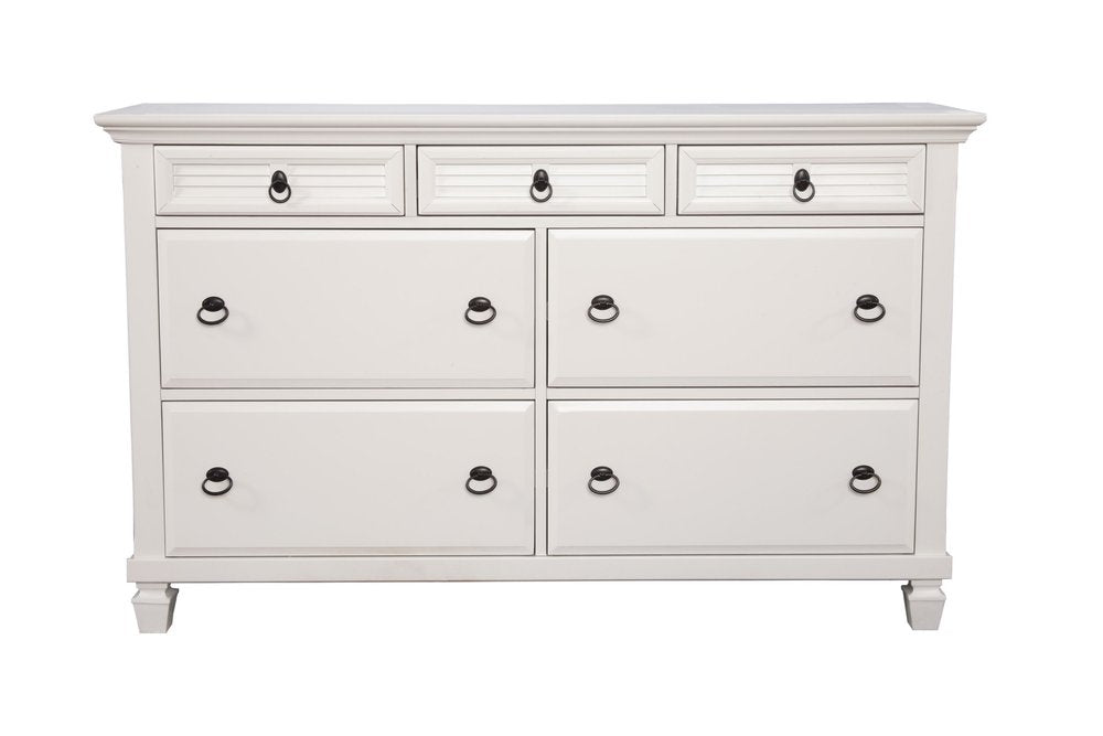 White Solid Wood Seven Drawer Double Dresser - 62-inch
