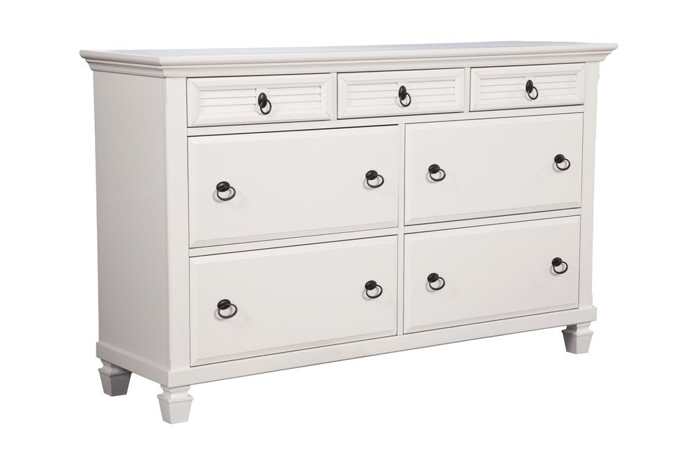 White Solid Wood Seven Drawer Double Dresser - 62-inch