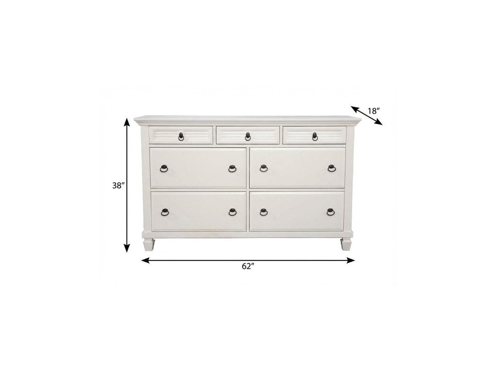 White Solid Wood Seven Drawer Double Dresser - 62-inch