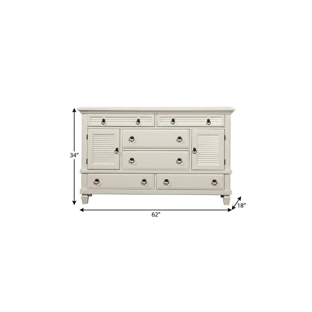 White Solid Wood Six Drawer Double Dresser - 62-inch