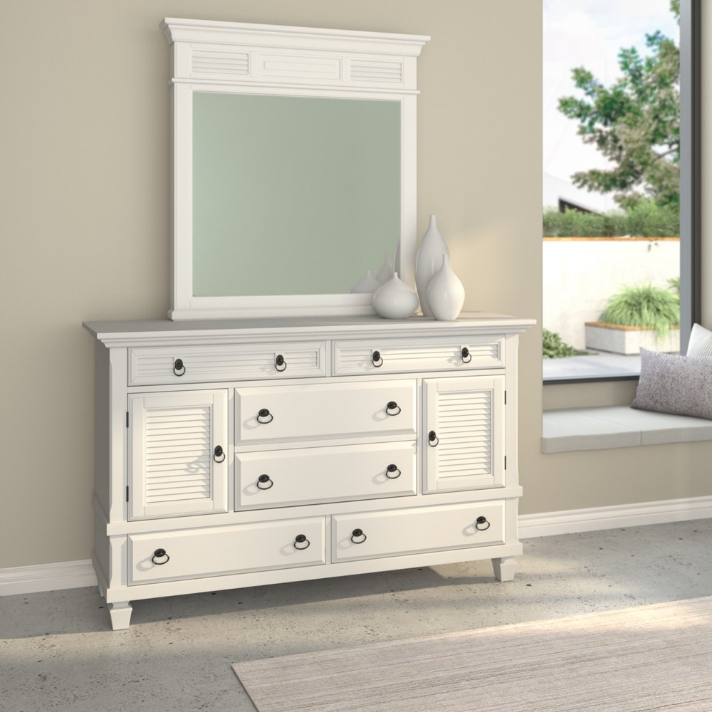 White Solid Wood Six Drawer Double Dresser - 62-inch