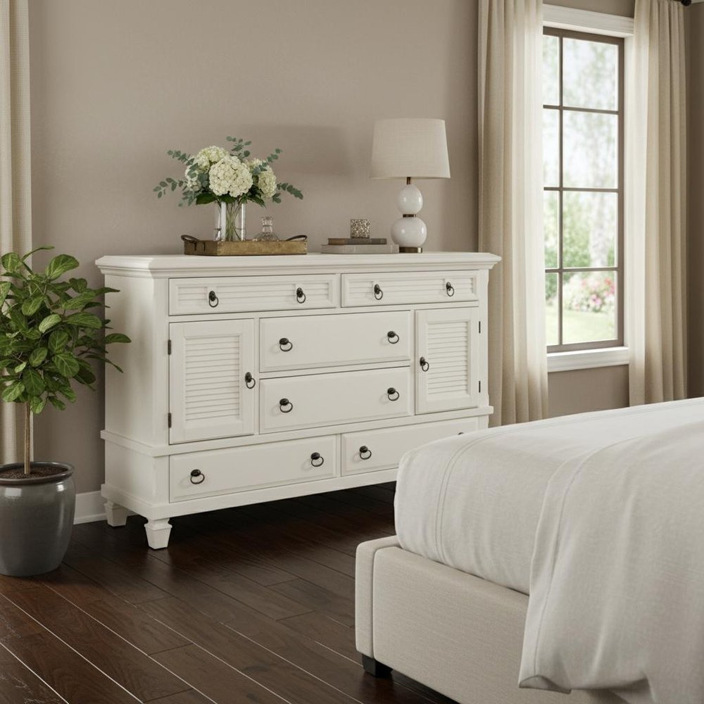 White Solid Wood Six Drawer Double Dresser - 62-inch