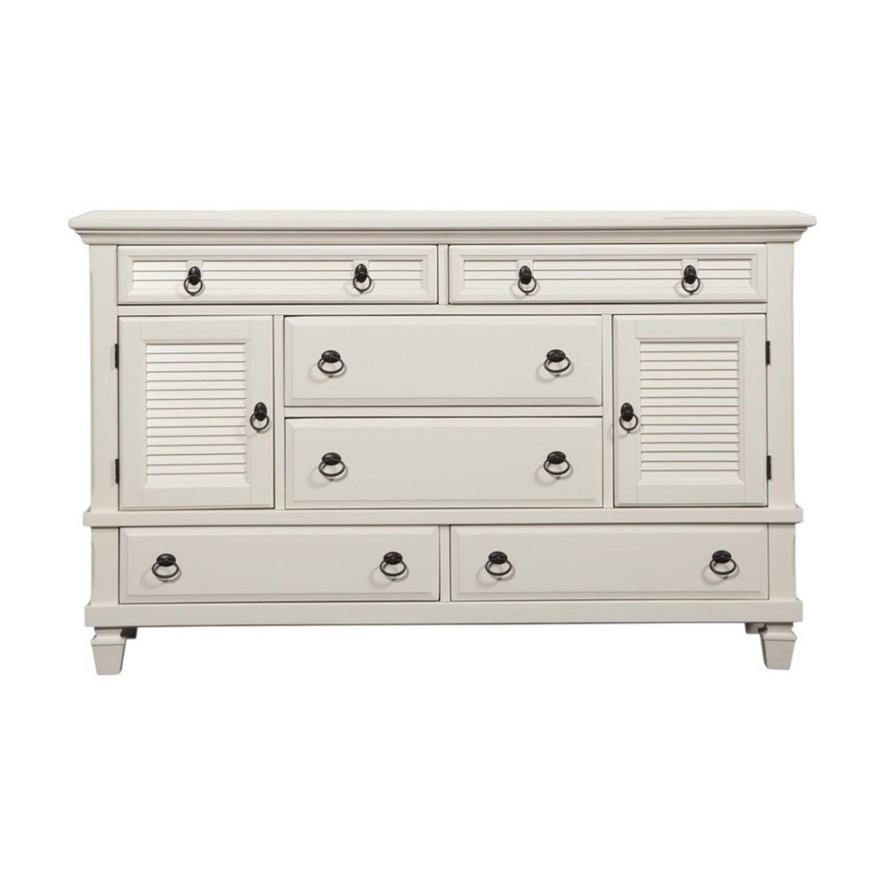 White Solid Wood Six Drawer Double Dresser - 62-inch