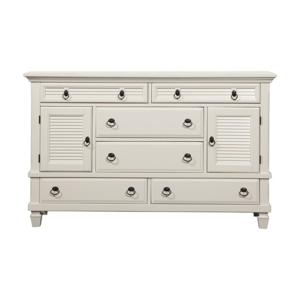 White Solid Wood Six Drawer Double Dresser - 62-inch