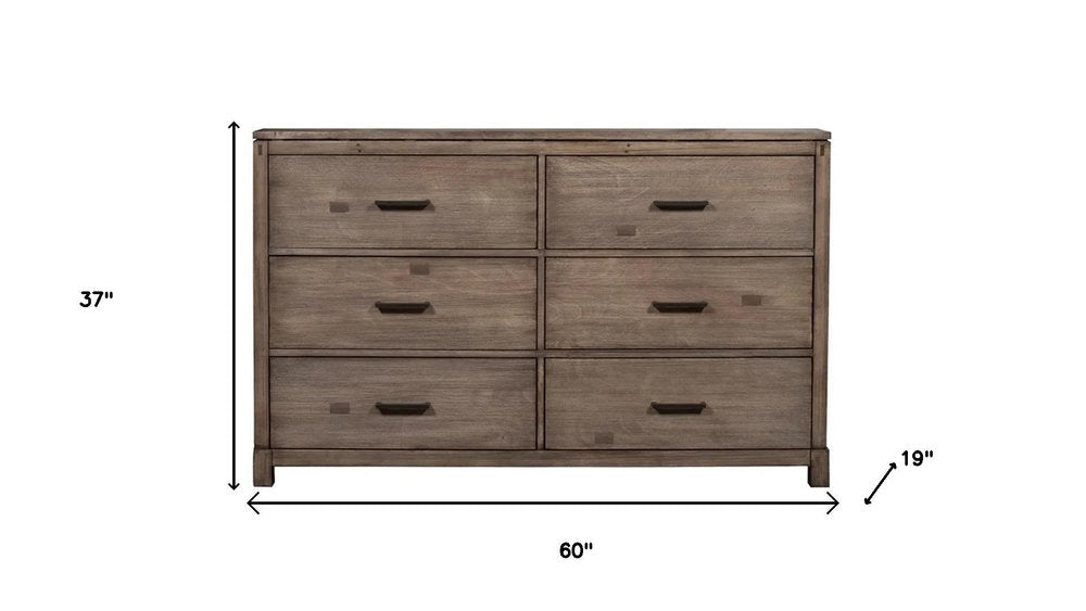Gray Solid Wood Six Drawer Double Dresser - 60-inch