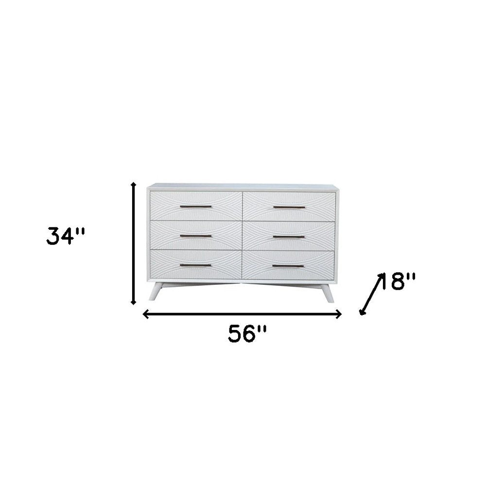 White Solid Wood Six Drawer Double Dresser - 56-inch