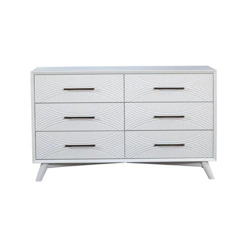 White Solid Wood Six Drawer Double Dresser - 56-inch