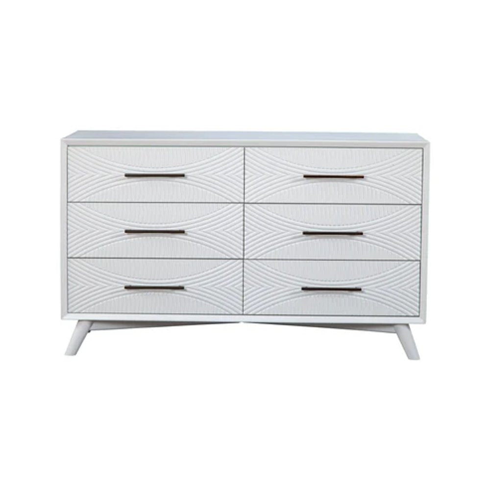 White Solid Wood Six Drawer Double Dresser - 56-inch