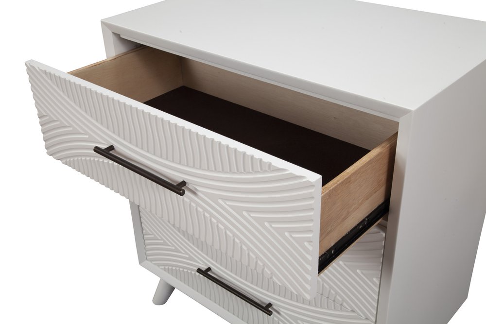 White Carved Geometric Solid Wood Three Drawer Dresser - 34-inch