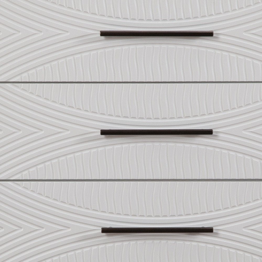 White Carved Geometric Solid Wood Five Drawer Dresser - 34-inch