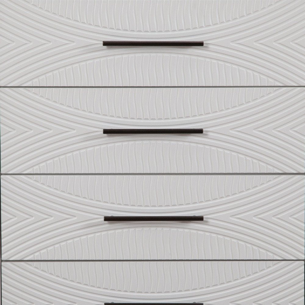 White Carved Geometric Solid Wood Five Drawer Dresser - 34-inch