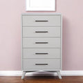 White Carved Geometric Solid Wood Five Drawer Dresser - 34-inch