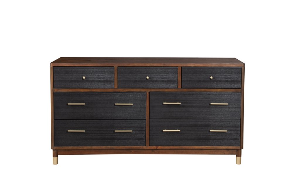 Brown and Black Solid Wood Seven Drawer Double Dresser - 62-inch